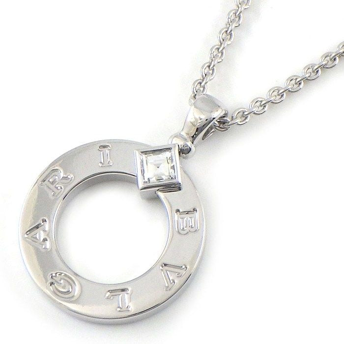Bvlgari Necklace Round Circle Logo 1 Point Square Cut Diamond