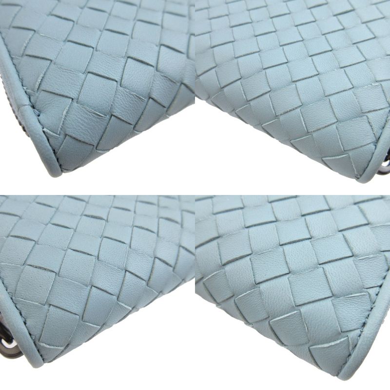 Bottega Veneta Intrecciato Leather Light Blue Round Zipper Long Wallet 1370