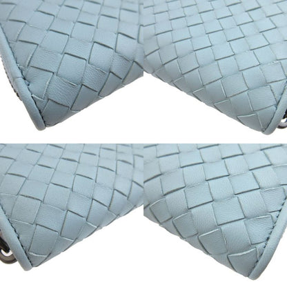 Bottega Veneta Intrecciato Leather Light Blue Round Zipper Long Wallet 1370