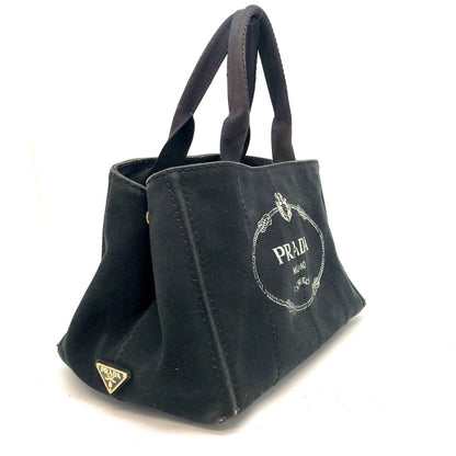 Prada Handbag Canvas Black Canapa Tote Travel Mothers Business — view 2