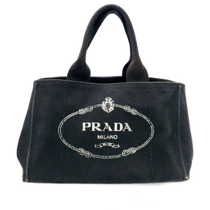 Prada Handbag Canvas Black Canapa Tote Travel Mothers Business