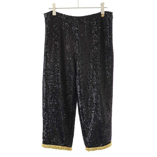 Chanel Sequined Cropped Pants Black 38