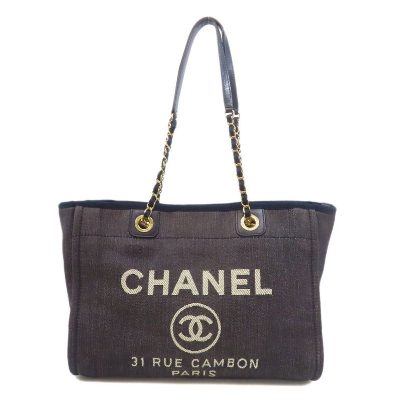 Chanel Deauville Gold Hardware Tote Bag Denim Women's