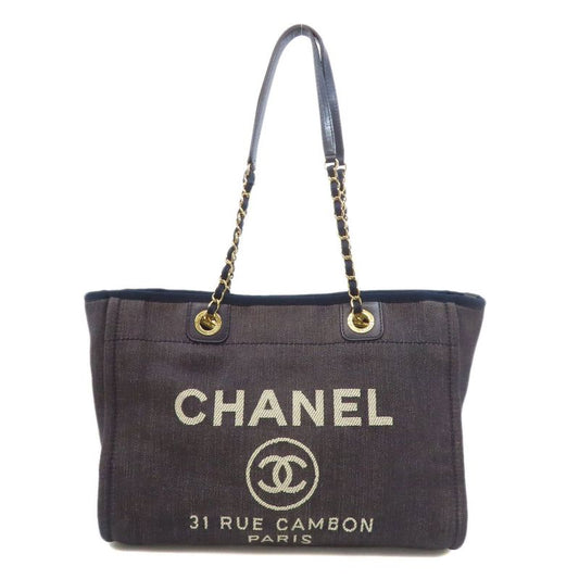 Chanel Deauville Gold Hardware Tote Bag Denim Women's