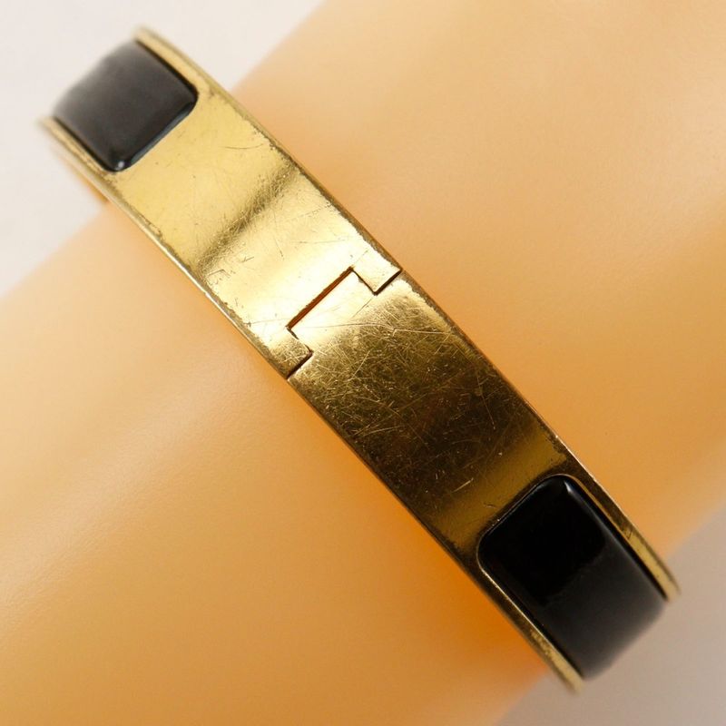 Hermes Click H Gold Plated Black Ladies 34.3g Bangle