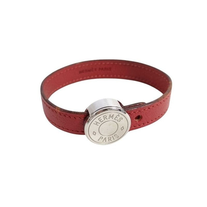 Hermes Bracelet Serie Looping Redish Black Leather Silver Hardware