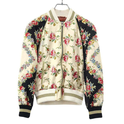 Gucci Fication Flower Silk Bomber Jacket Ivory Black 38