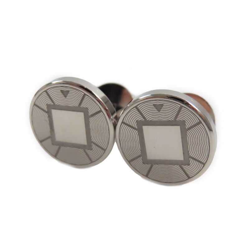 Cartier Ag925 Logo Engraved Round Shape Cufflinks Button Silver