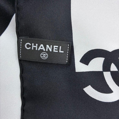 Chanel Silk% Large Scarf CC Logo Mademoiselle White Black — view 7