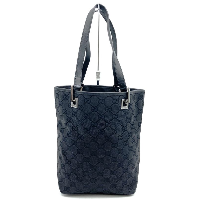 Gucci 31244 Handbag Tote Shoulder Bag GG Canvas Leather Black Women Men Fashion