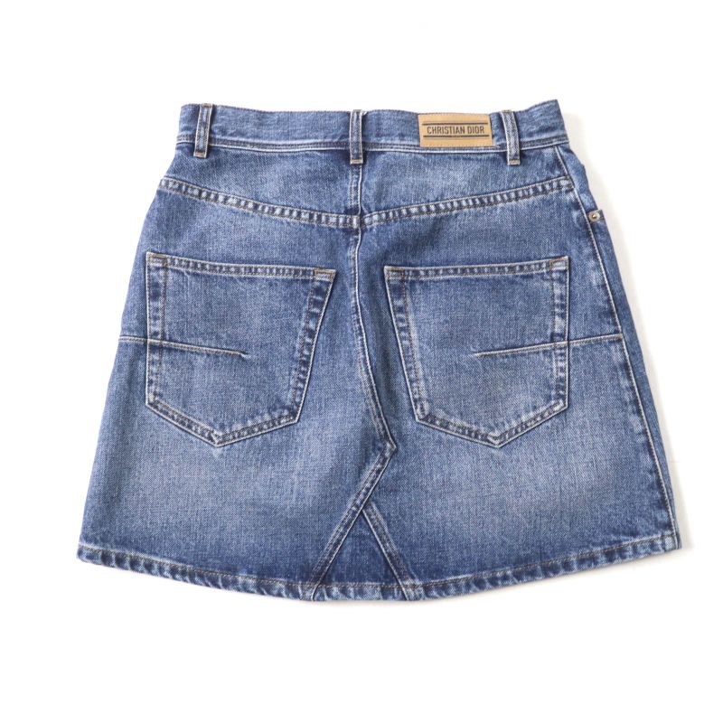 Christian DIOR 422j21a3830 100% Cotton Trapeze Denim Miniskirt With Logo Patch