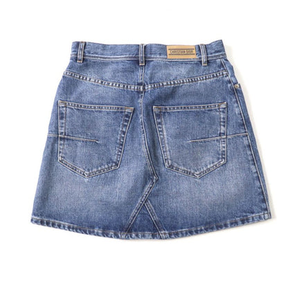 Christian DIOR 422j21a3830 100% Cotton Trapeze Denim Miniskirt With Logo Patch