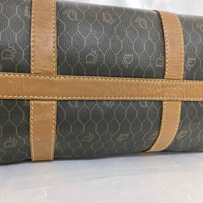 Christian Dior Boston Bag Gray Brown Honeycomb