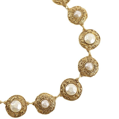 Chanel Vintage Gold Plated And Faux Pearl Ladies 138.3g Necklace