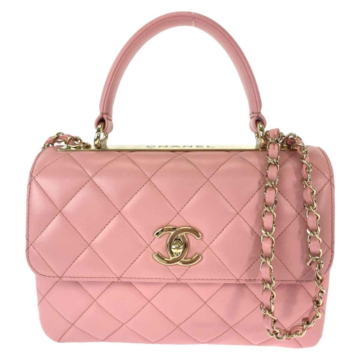 Chanel Quilted CC Logo Turnlock Plate Pink Chain Shoulder Bag 2-Way