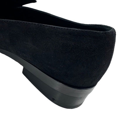 Hermes Loafers Leather Shoes Suede Black Silver Round Studs Flat Shoes