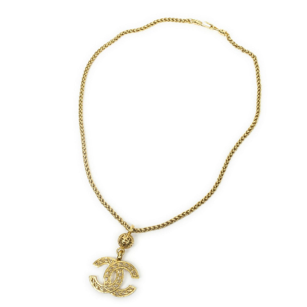 Chanel CC Logo Pendant Necklace Gold Plated