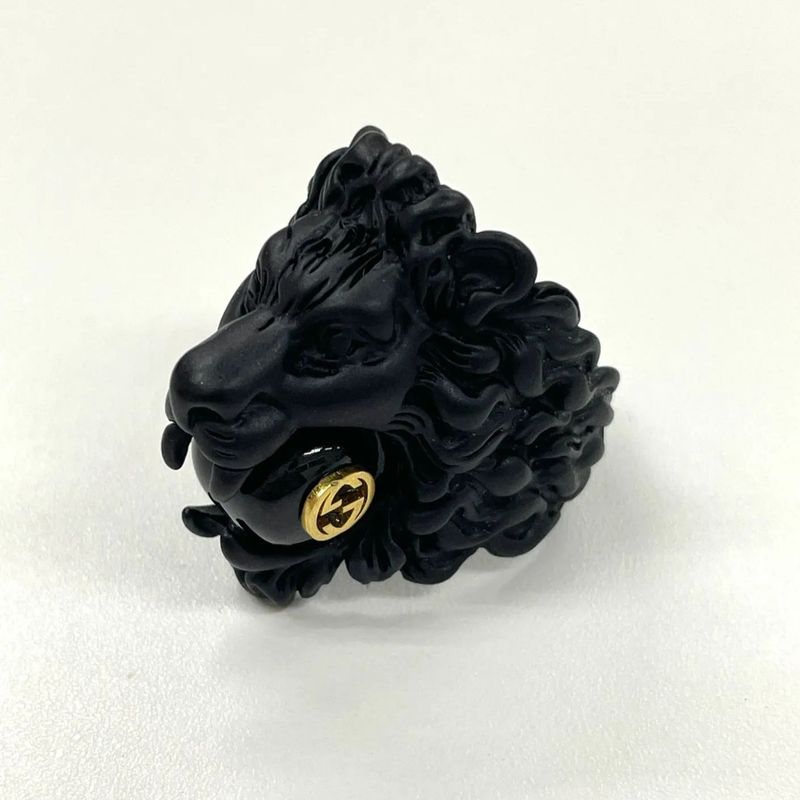 Gucci Michele Lionhead Interlocking G Logo Ring No 13 Metal Black And Gold Made