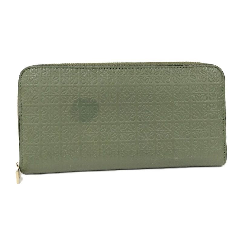 Loewe Repeat Anagram Round Zipper Long Wallet Leather Green C499 T12