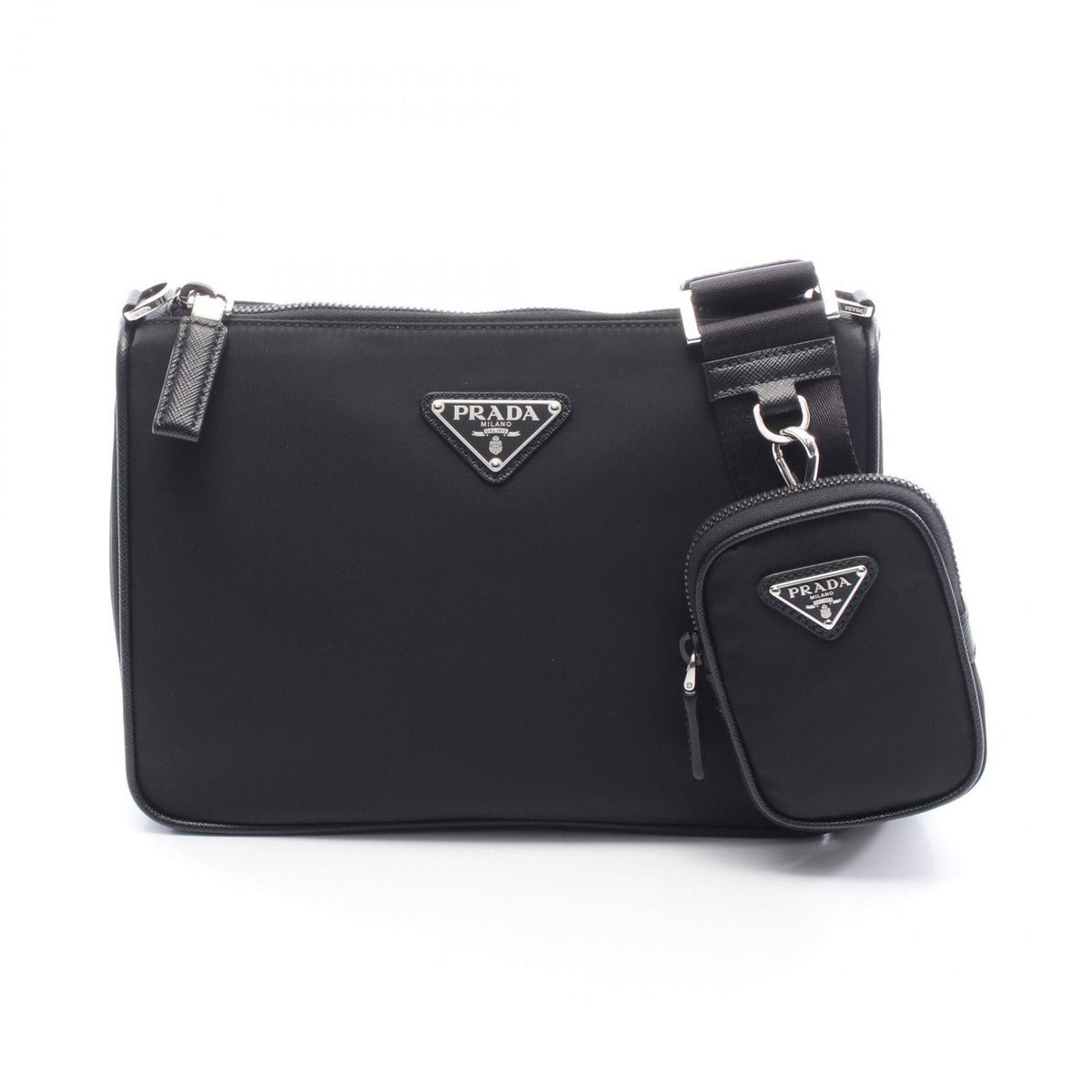 Prada Shoulder Bag Saffiano Travel Black Nylon Leather