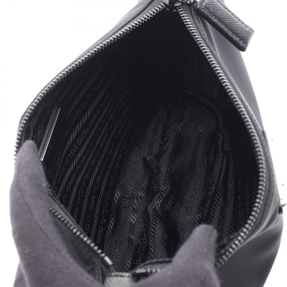 Prada Shoulder Bag Saffiano Travel Black Nylon Leather — view 3