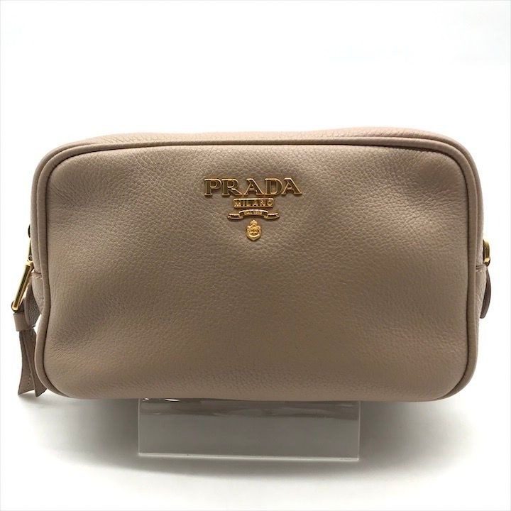 Prada Leather Pouch Gold Pink Beige Case