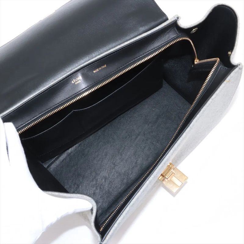 Celine Trapeze Medium Leather Handbag Tote Gold Hardware Black Gray Felt