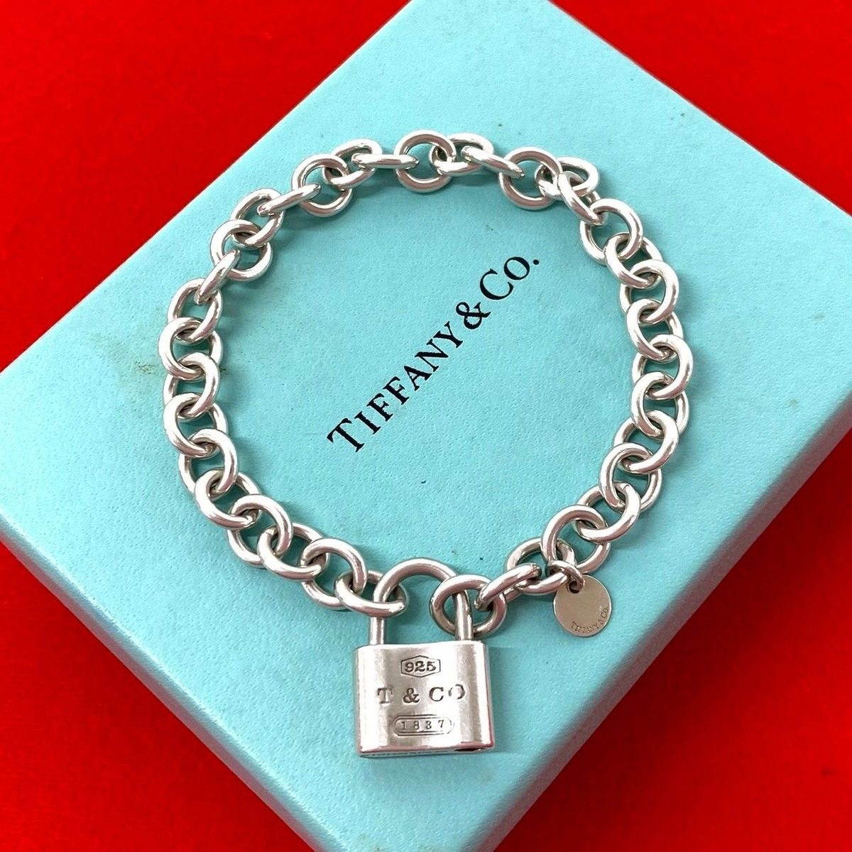 Tiffany & Co Cadena Lock Bracelet Log 925 Chain Bangle Silver