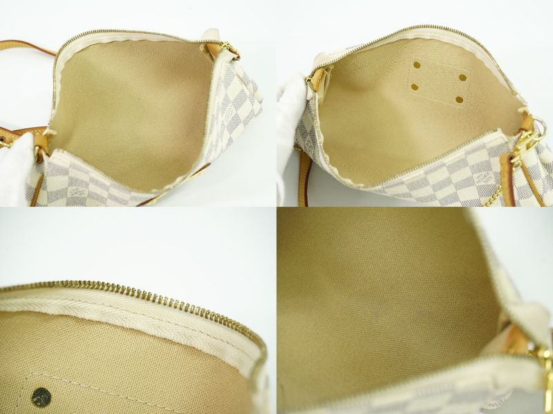 Authentic Louis Vuitton LV Eva Damier Azure 2WAY Shoulder Bag Handbag White