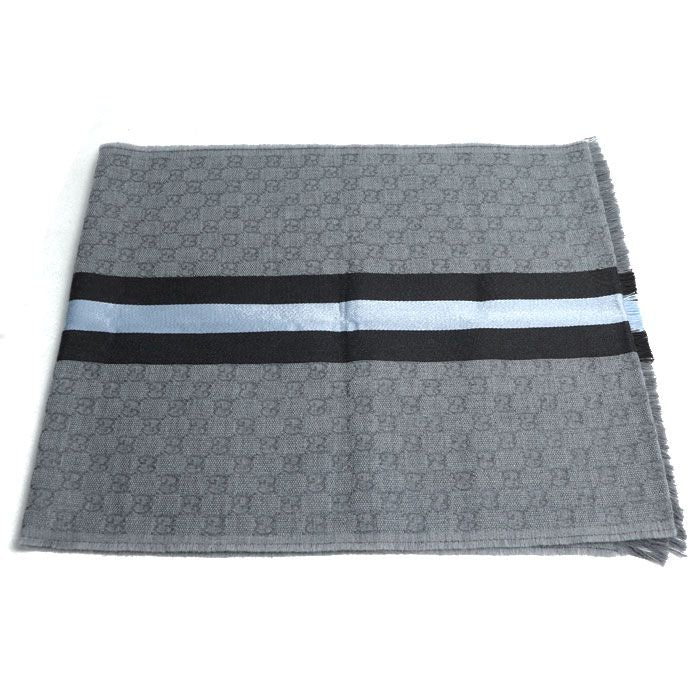 Gucci Sherry Line Scarf Gray/brown/sky Blue 147351 4g704 1469 Unisex Pre-owned