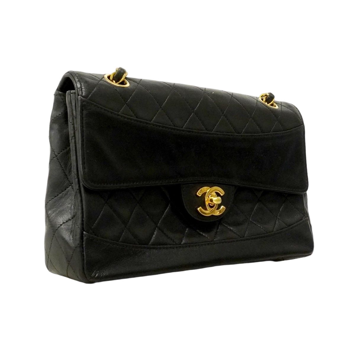 Chanel Shoulder Bag Quilted Lambskin Black Gold — view 2