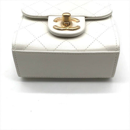 Chanel Mini Quilted Leather Chain Pearl Shoulder Bag White