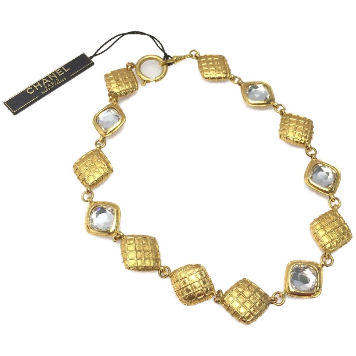 Chanel Matelasse Diamond Stone Necklace GP Vintage Boxed