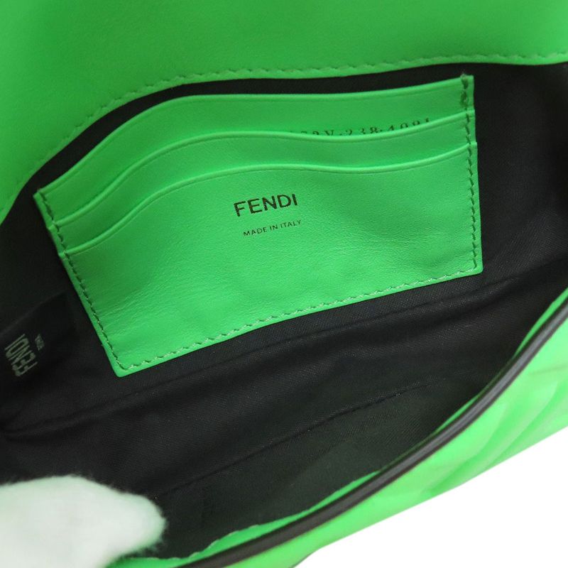 Fendi FF Zucca Pattern 2WAY Handbag Green Calf Women Leather Strap Crossbody