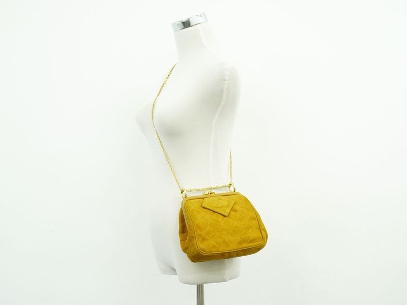 Authentic Chanel Coco Mark Chain Shoulder Bag Suede Leather Brownish Coco Mark