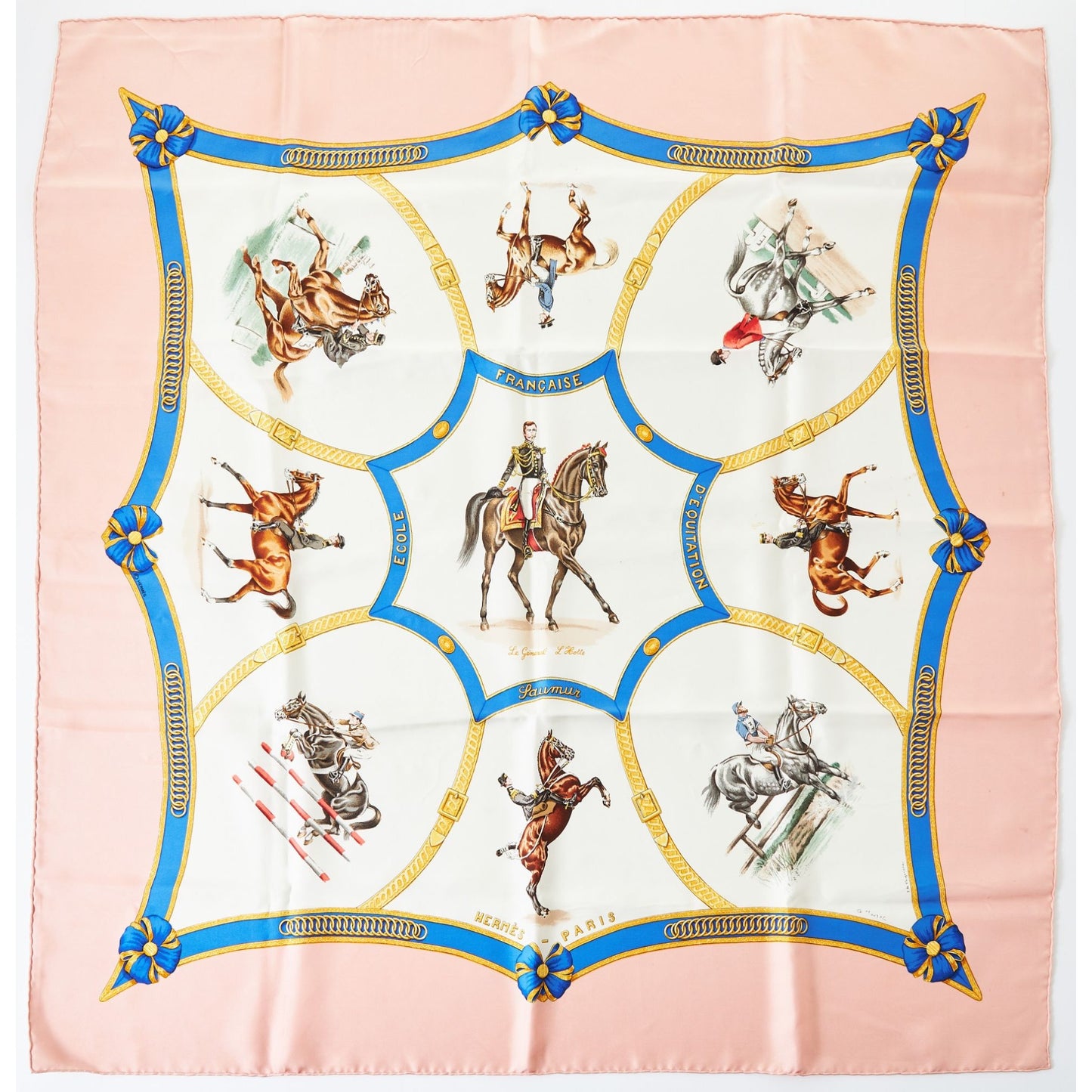 HERMES Silk Scarf Carre 90 Ecole francaise d'equitation Les General L'Hotte 1987
