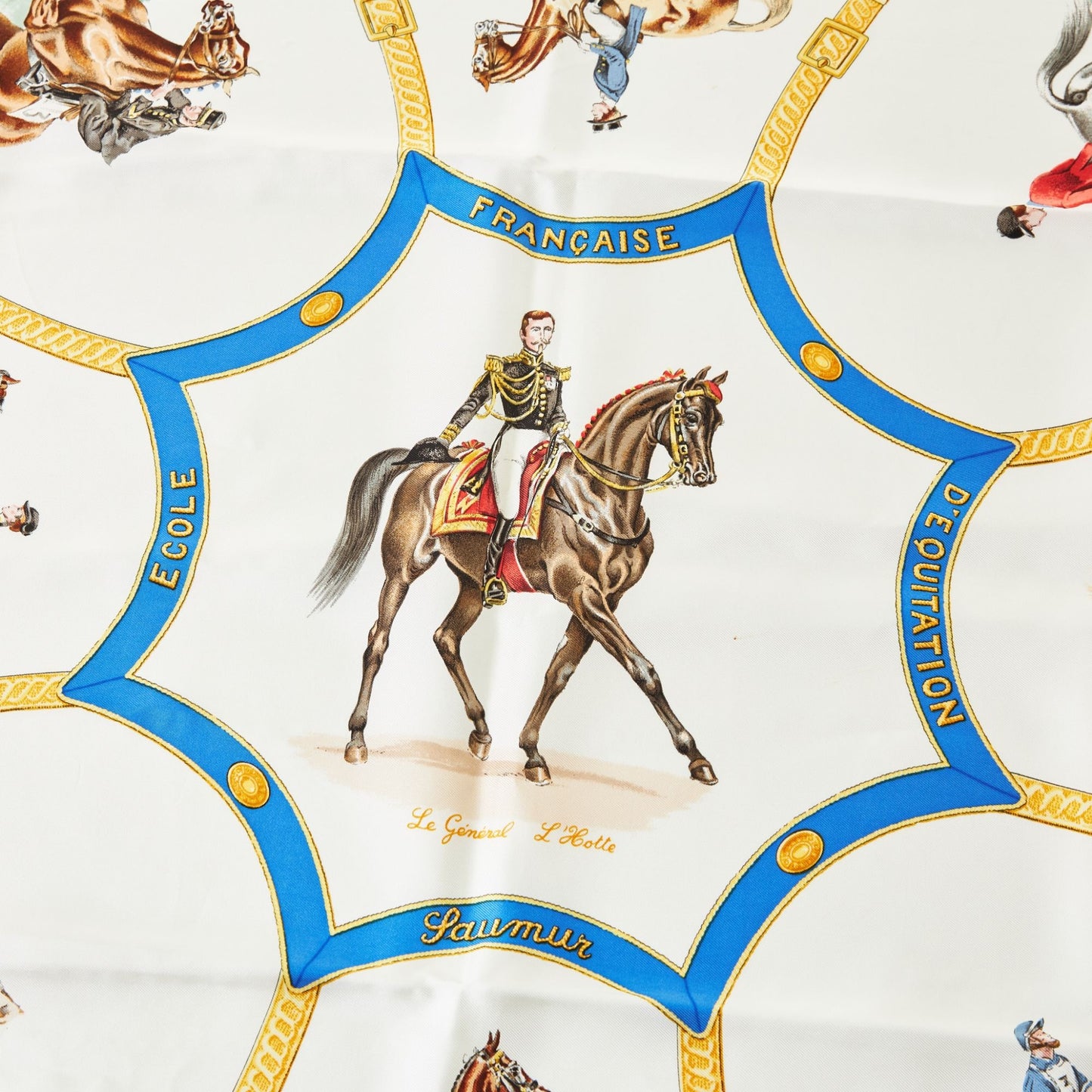 HERMES Silk Scarf Carre 90 Ecole francaise d'equitation Les General L'Hotte 1987
