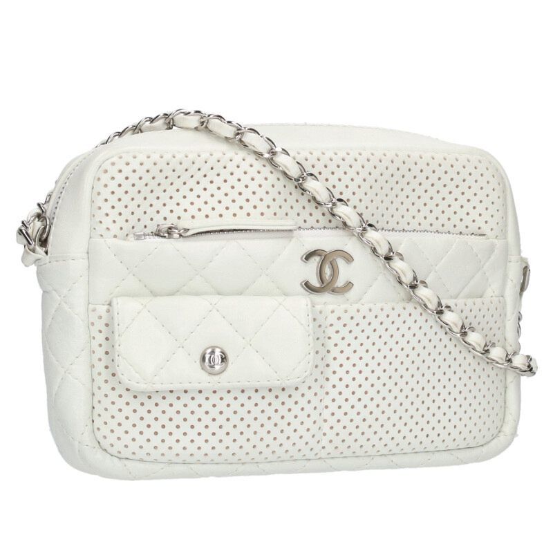 Chanel Lamb Skin Perforated Leather Shoulder Bag Women