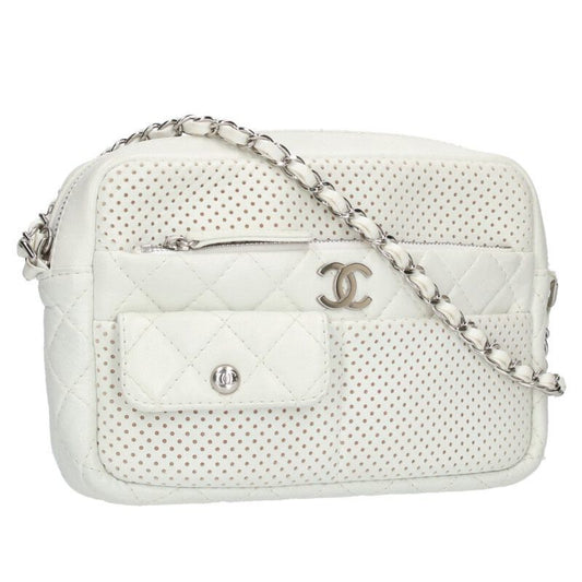 Chanel Lamb Skin Perforated Leather Shoulder Bag Women