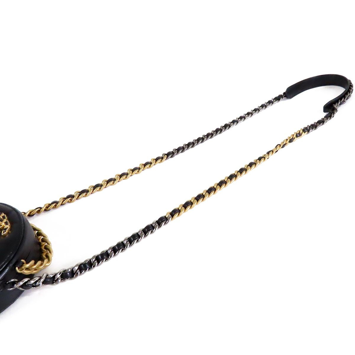 Chanel 19 Dizeneuf Black Gold Silver Lambskin 2-Way Round Mini Chain Shoulder — view 4