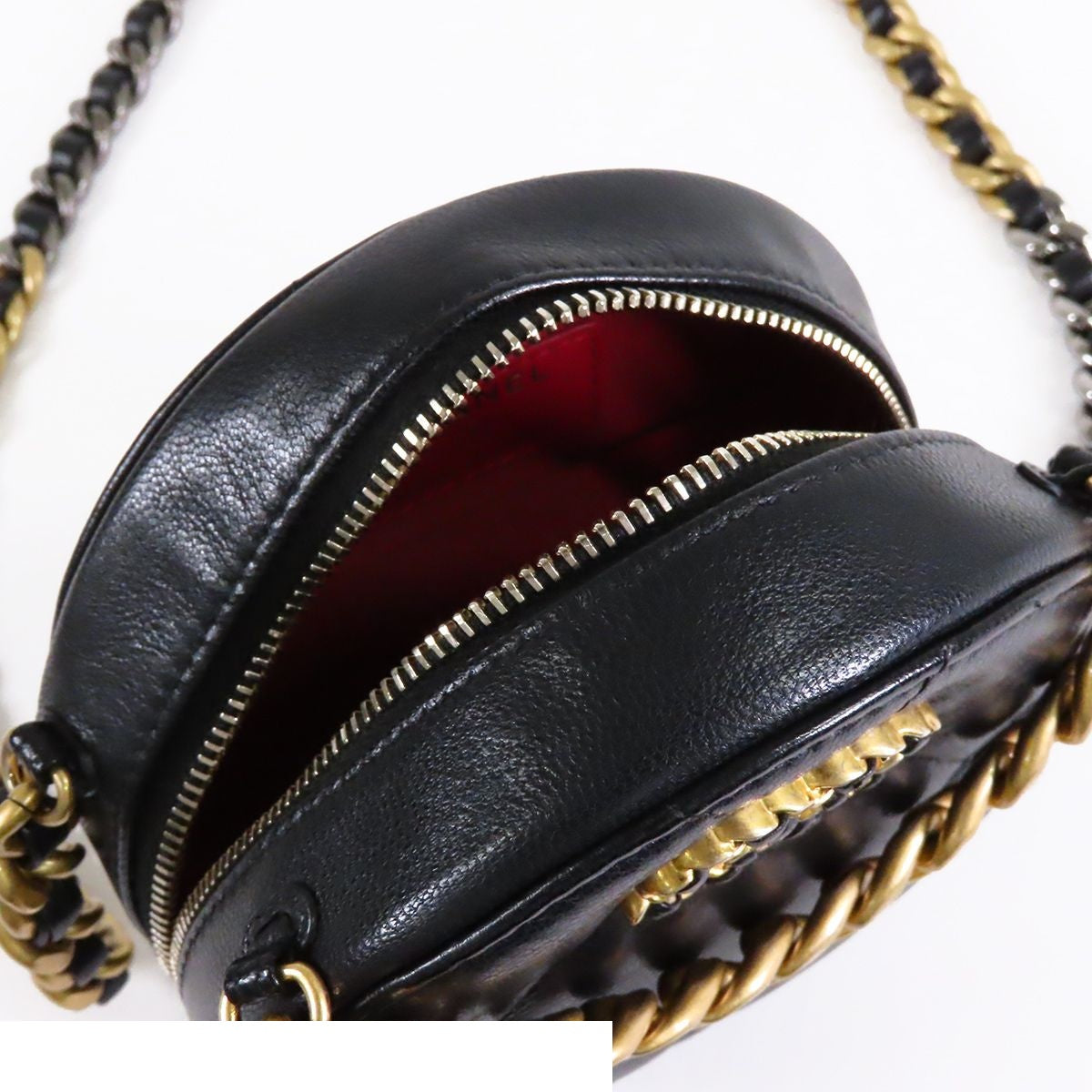 Chanel 19 Dizeneuf Black Gold Silver Lambskin 2-Way Round Mini Chain Shoulder — view 5