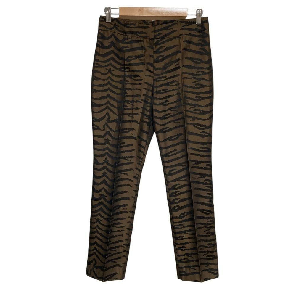Fendi Animal Jacquard Straight Pants 40 Black Brown