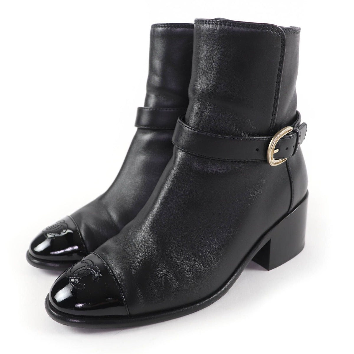 Chanel CC Logo Leather Ankle Boots Short Black 35 Handbag