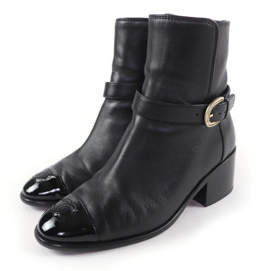 Chanel CC Logo Leather Ankle Boots Short Black 35 Handbag