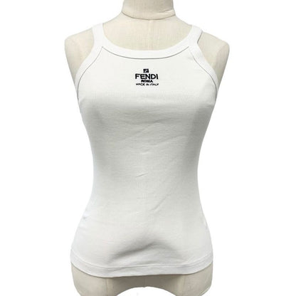 Fendi Top Cotton White Black Logo Tank