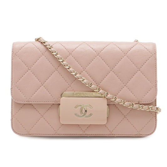 Chanel Beauty Lock Quilted CC Logo Flap Chain Shoulder Bag Leather Pink Gold