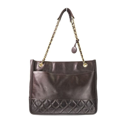 Chanel Quilted Leather Chain Shoulder Bag Brown Gold Color Hardware