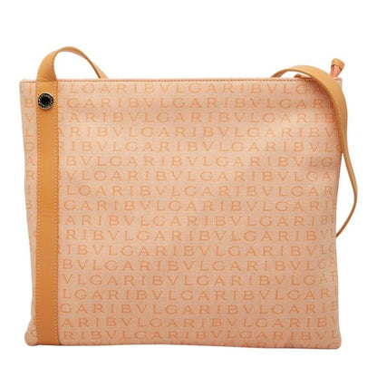 Bvlgari Logomania Crossbody Shoulder Bag Beige Canvas Leather