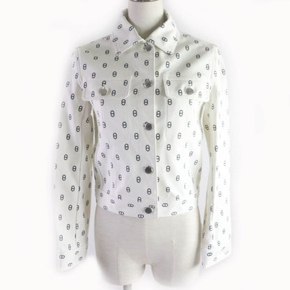 Hermes 23SS Chaine D'ancre All Over Print With Serie Buttons Denim Jacket White