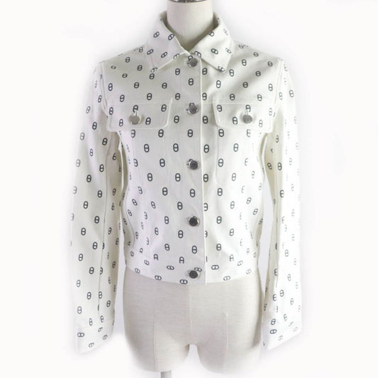 Hermes 23SS Chaine D'ancre All Over Print With Serie Buttons Denim Jacket White